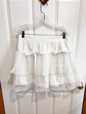 SHEIN White Lace Tiered Ruffle Mini Skirt
